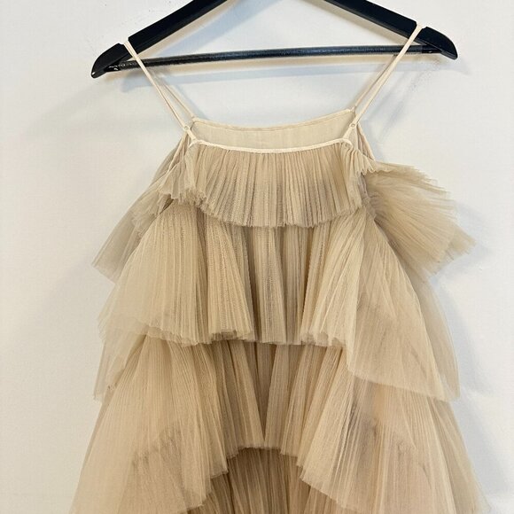 MAEVE by Anthropologie Tiered Tulle Mini Dress in Taupe Size Small - Picture 8 of 14